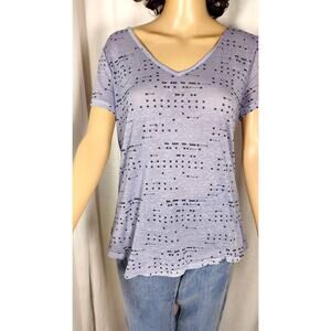 Vintage Mudd Burnout Sheer Purple V Neck T Shirt Stretch Y2K Grunge Geometric L